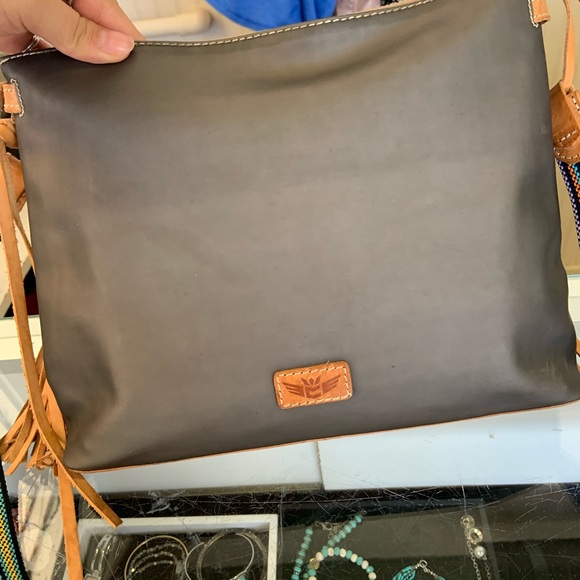 Consuela Gray Crossbody with Colorful Stripe Strap and Tan Accents - Picture 2 of 9